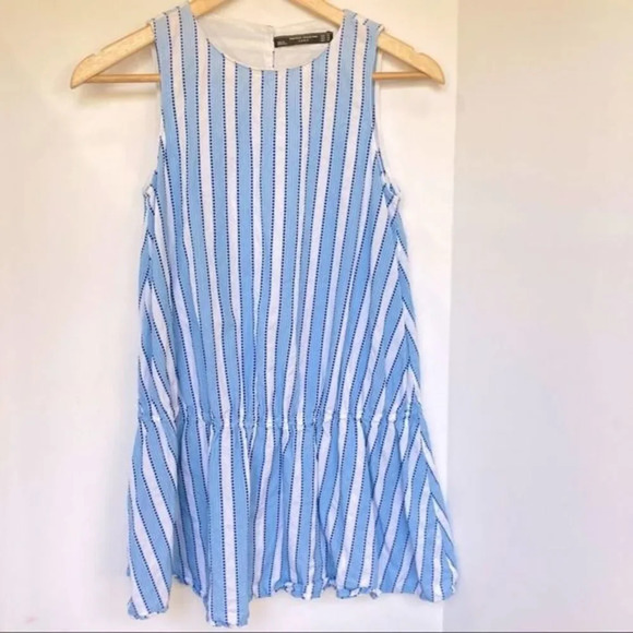 ZARA Poplin Tunic Dress Blue & White Vertical Stripe XS - Picture 2 of 6